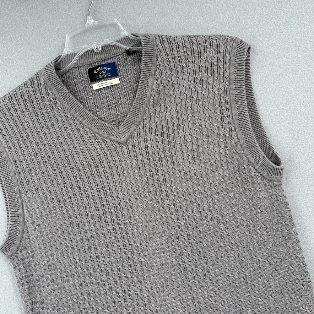 Callaway Golf Apparel Sweater Vest Outerwear Mens Medium V-Neck Gray Knit Cotton